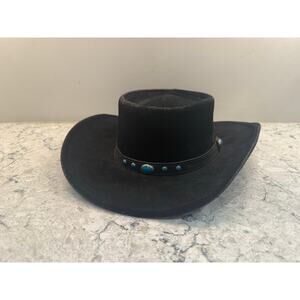 Bailey U-Rollit Black Western Hat Turquoise Concho Band Feather Sz 7 3/8 JL USA